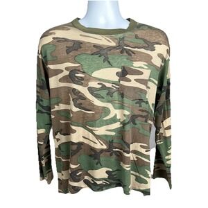 Vintage 80s Woodland Camo USA Long Sleeve Pocket Tee Single Stitch Medium #2